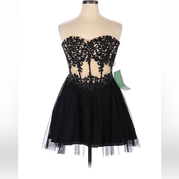BA Nites mesh and embroidery tulle tutu strapless cocktail party dress, 15 NWT - Picture 1 of 12